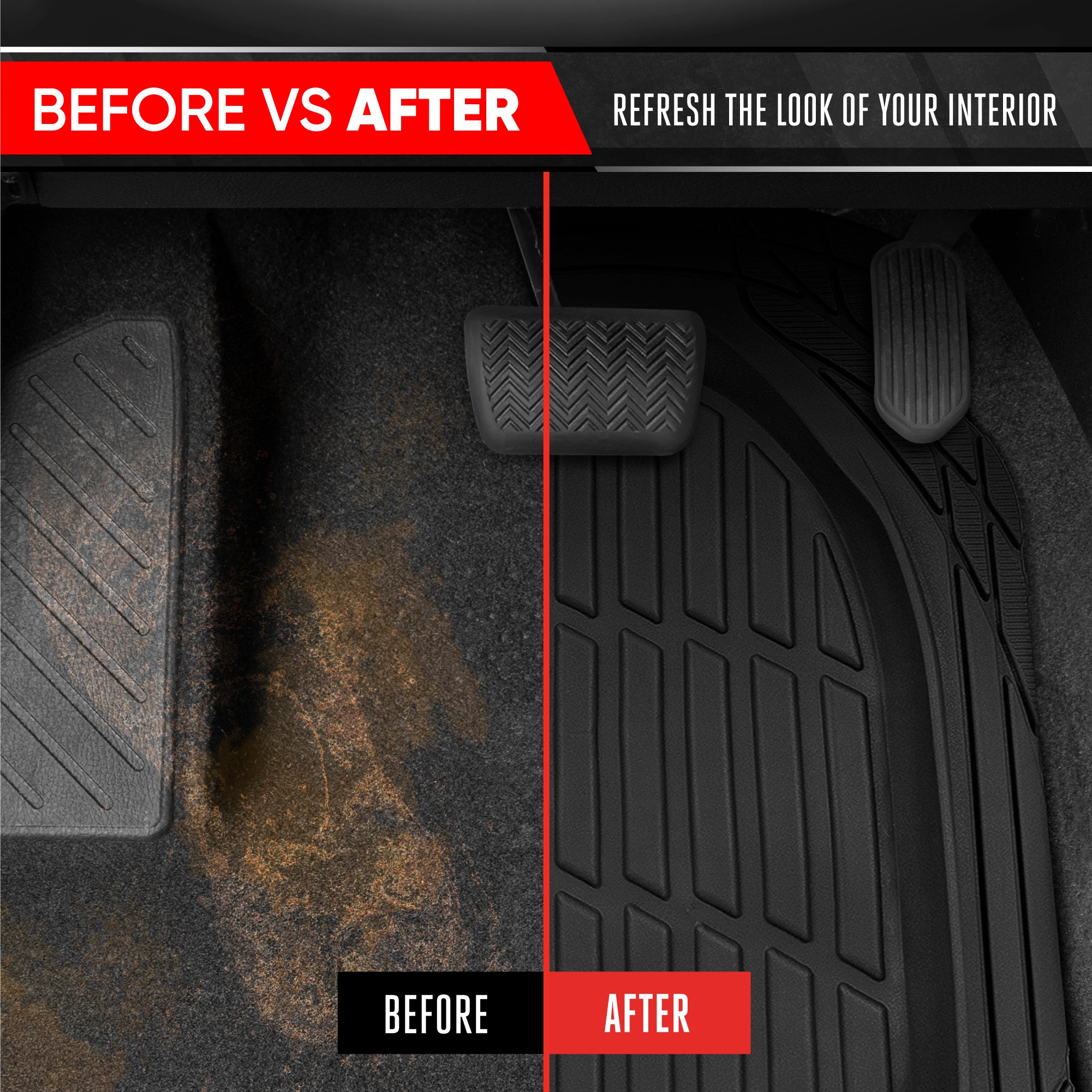 MotorTrend 4-Piece 3-Rows FlexTough Deep Dish Front Floor Mats, Middle Floor Mats, and Rear Floor Mat