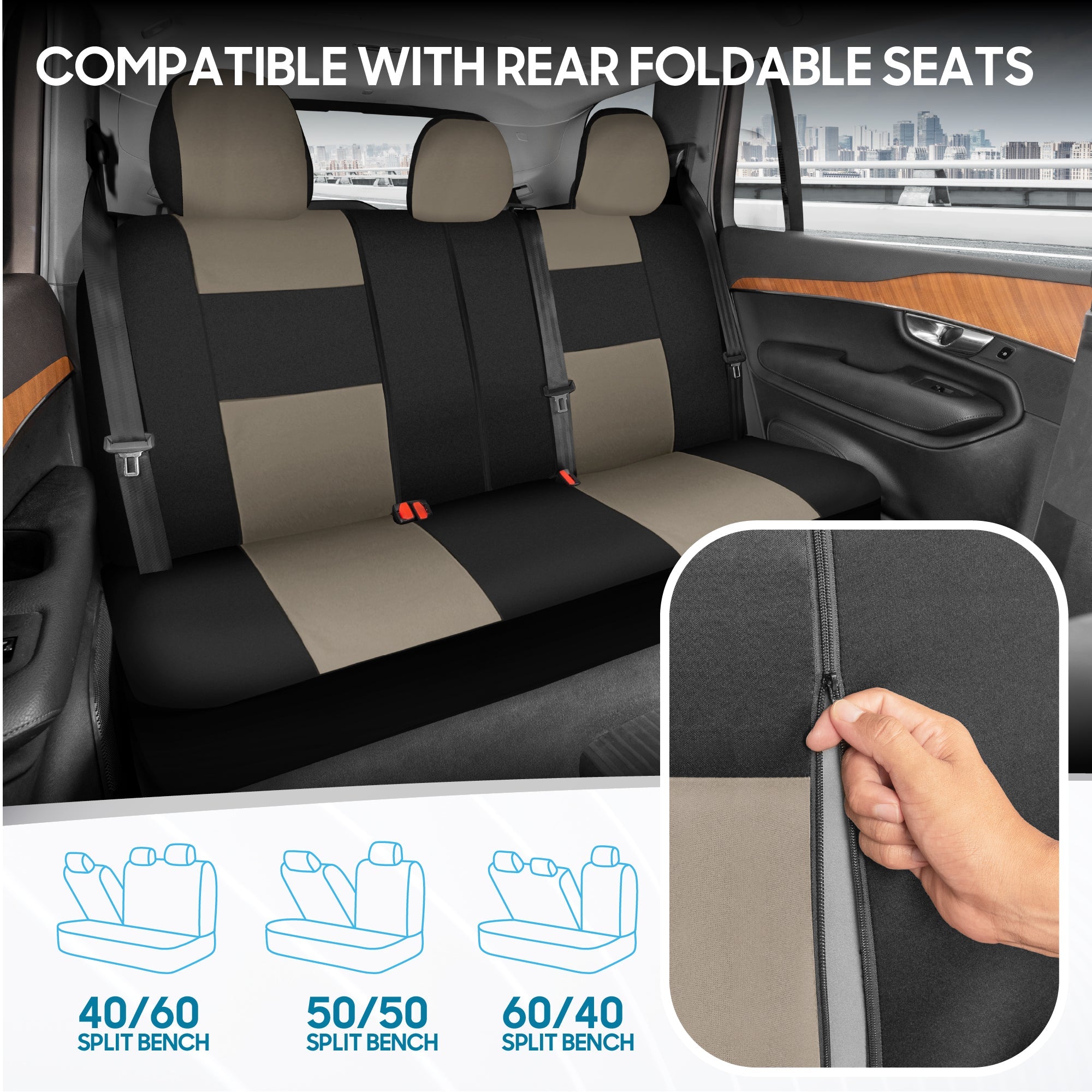 BDK 9-Piece PolyPro Front Seat Covers and Rear Seat Covers - Light Beige