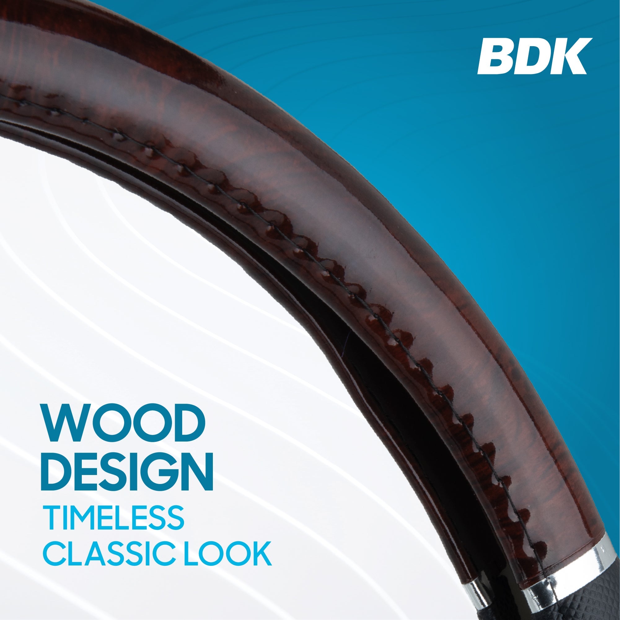 BDK Two-Tone Woodgrain Pattern Steering Wheel Cover (Fits 14.5" - 15.5")