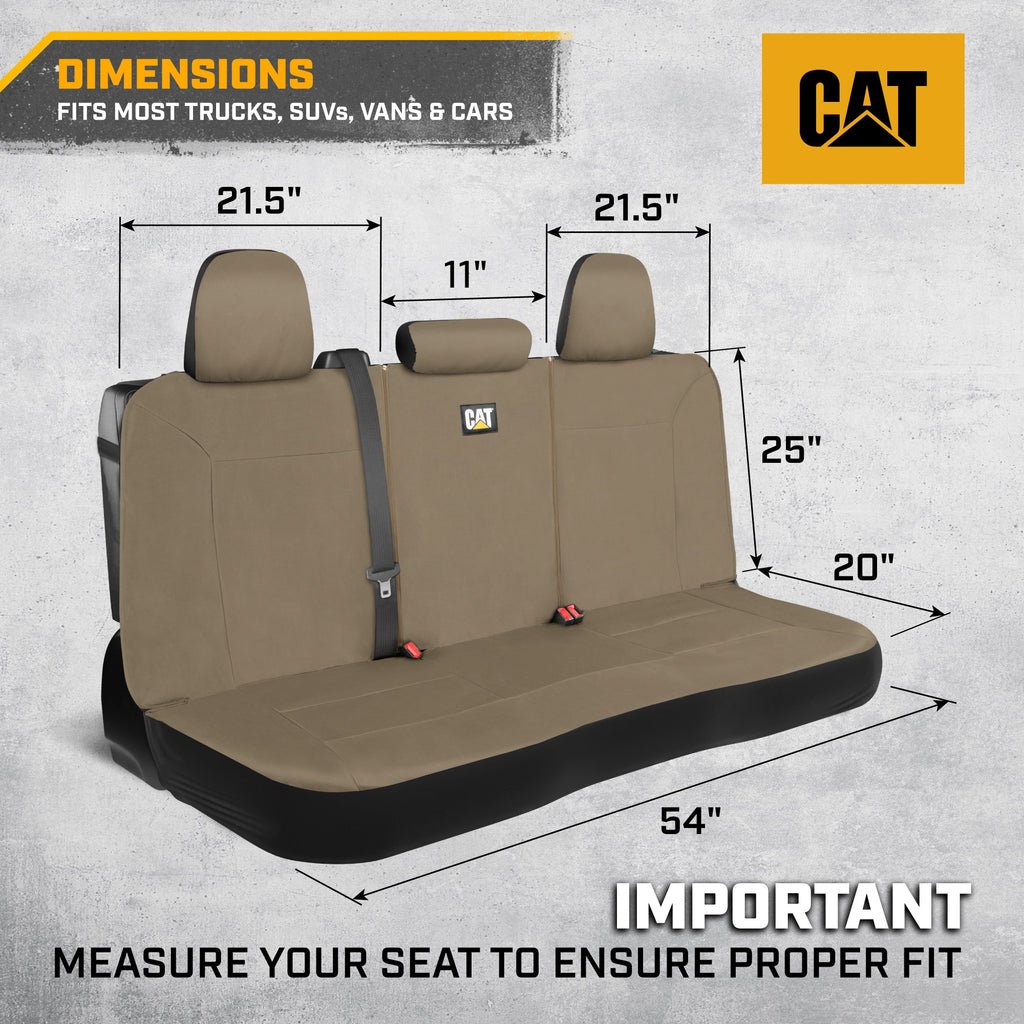 CAT Beige Rear Seat Cover for Trucks, Cars & SUVs – Heavy-Duty Oxford Canvas – 60/40 Split Bench Protector – Durable Back Seat Cover for Work Trucks, Pets, Travel – Car & Truck Interior Accessory