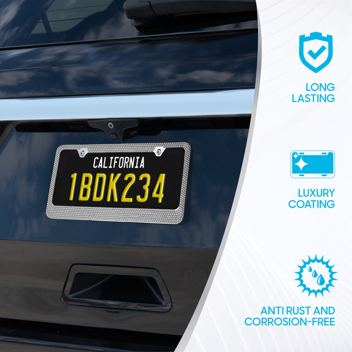 Chrome Plated Rust-Proof Die-Cast Stainless Metal License Plate Frame/Holder Universal Size - Blank Metal Design (Pack of 2)