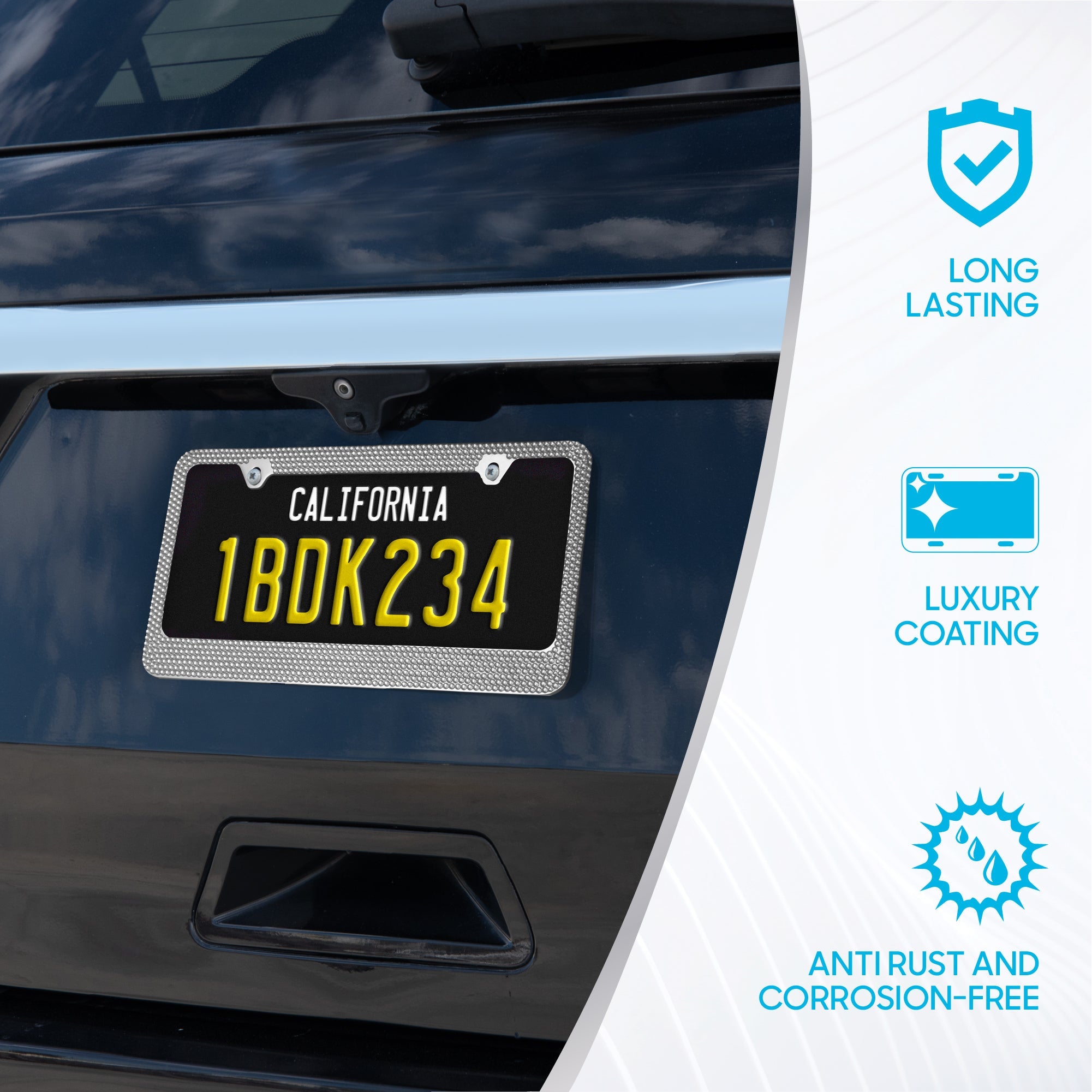 BDK Heavy Duty Rust-Proof Stainless-Steel Metal Plated License Plate Frame Universal Size for Car Truck SUV
