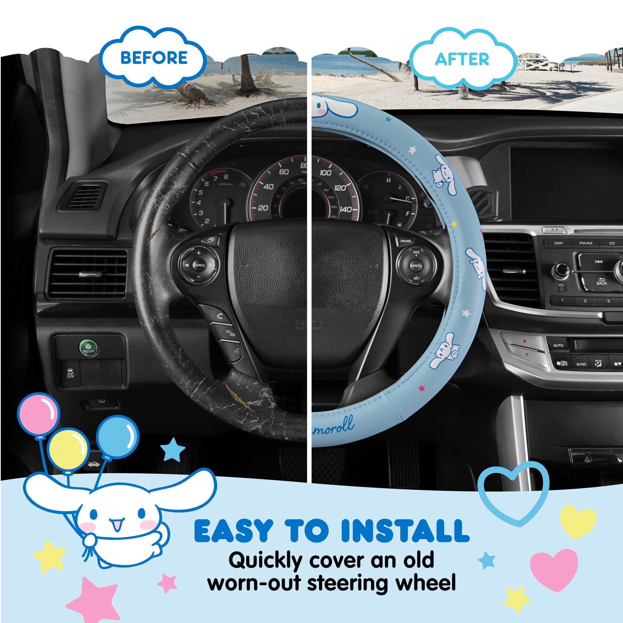 Carbella Sanrio Cinnamoroll Steering Wheel Cover (Fits 14.5" - 15.5")