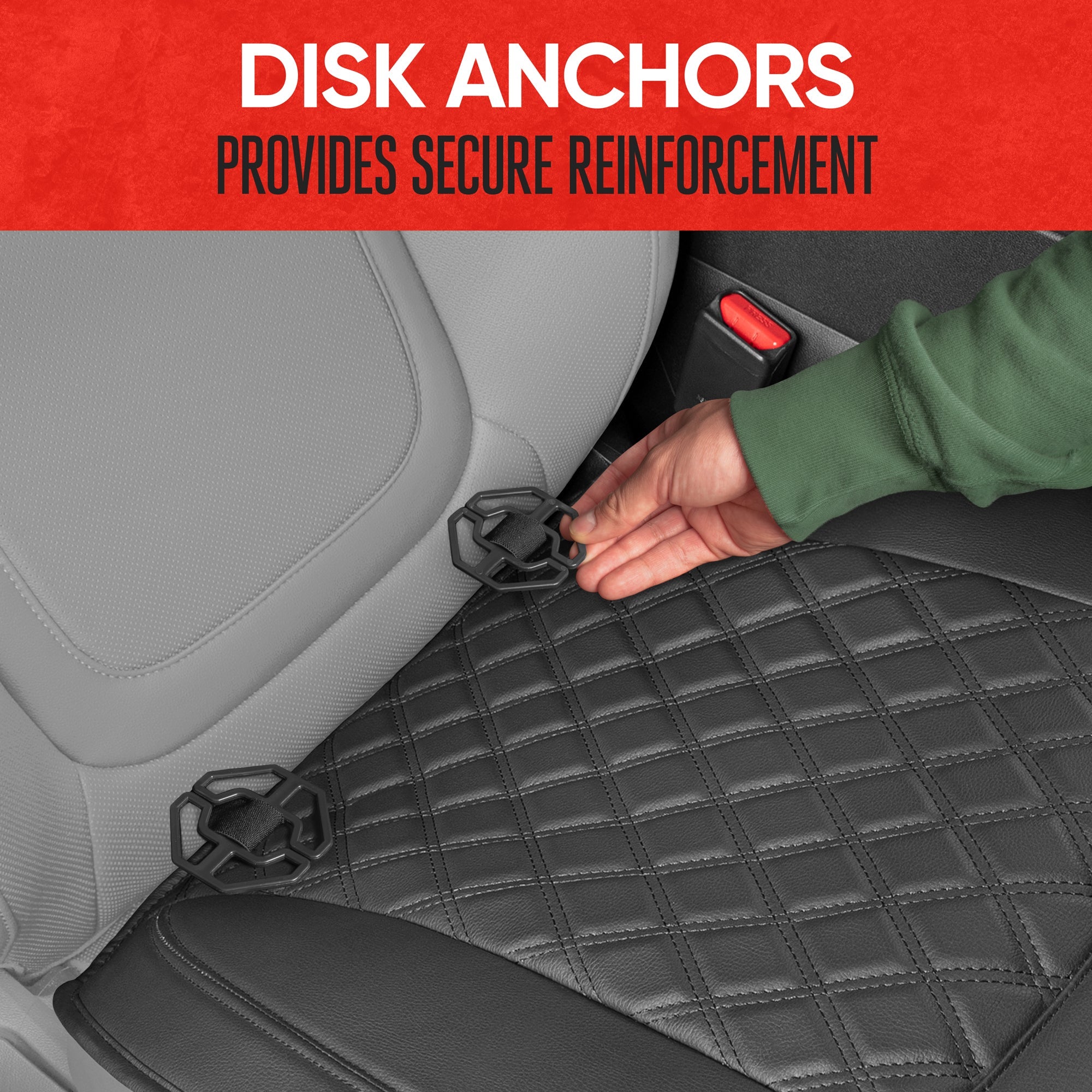 MotorTrend 2-Pack Padded Faux Leather Diamond Stitched Seat Covers with Front Storage Pockets
