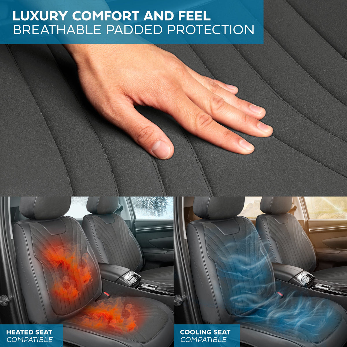 MotorBox Elite Edition Faux Leather & Suede Seat Covers for Cars, Trucks, & SUV - 2 Charcoal Car Seat Covers for Front Seats - Universal Fit Car Accessories Automotive Interior Protector for Cars