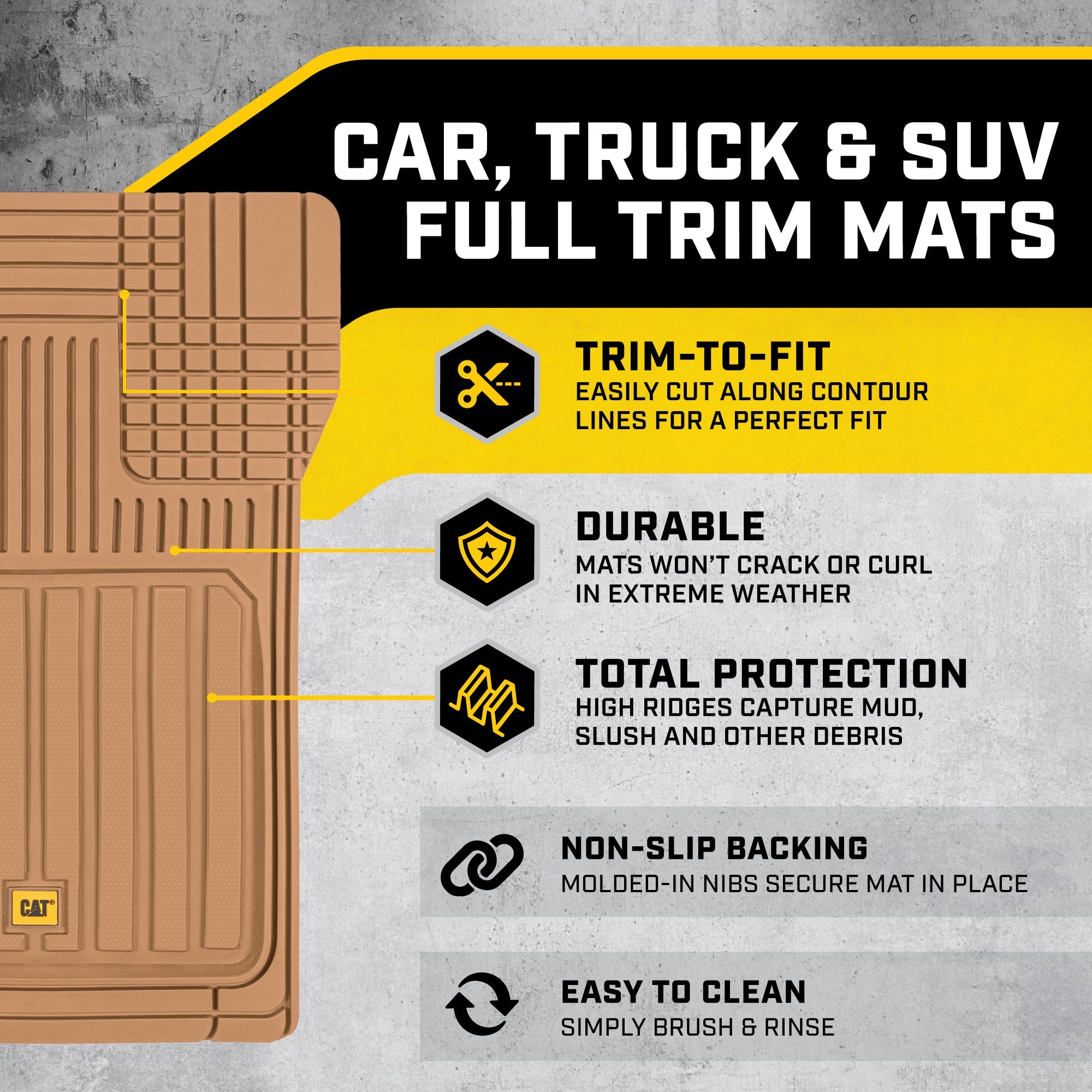 CAT 3-Piece ToughLiner Front Floor Mats and Rear Floor Mats - Heavy Duty, All Weather, Trim to Fit