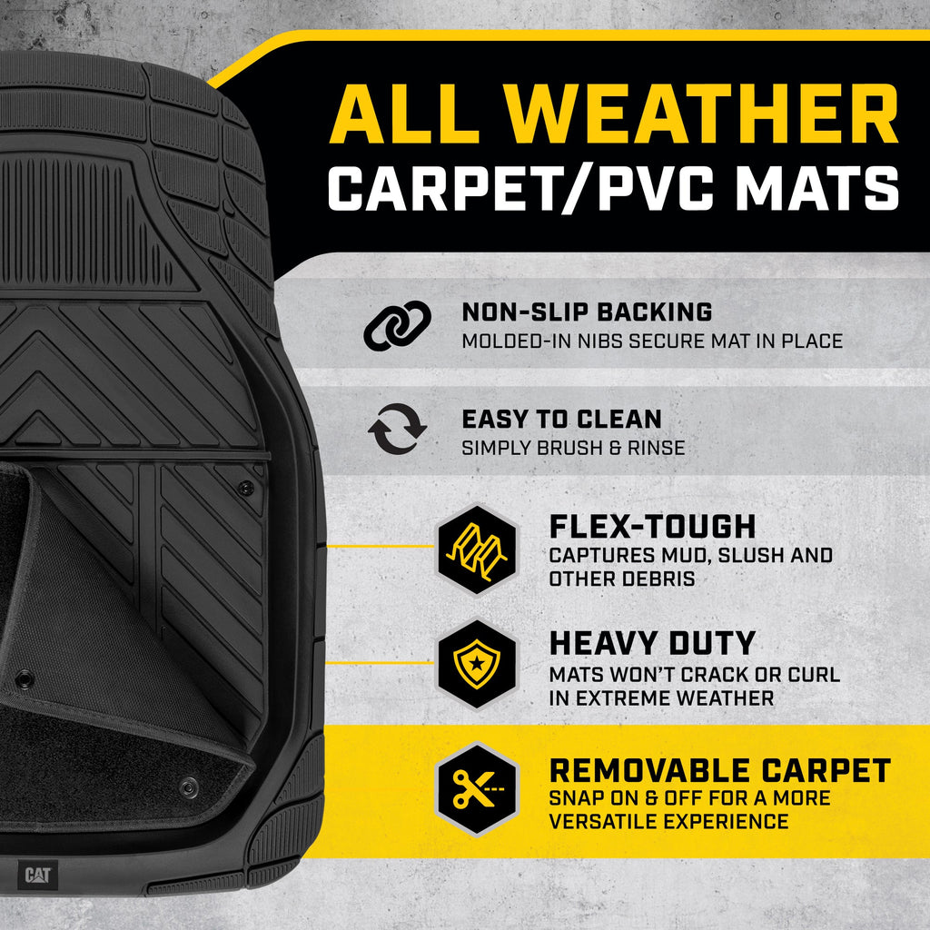 CAT 4-Piece Detachable Carpet Deep Dish Front Floor Mats and Rear Floor Mats - Heavy Duty, All Weather, Trim to Fit