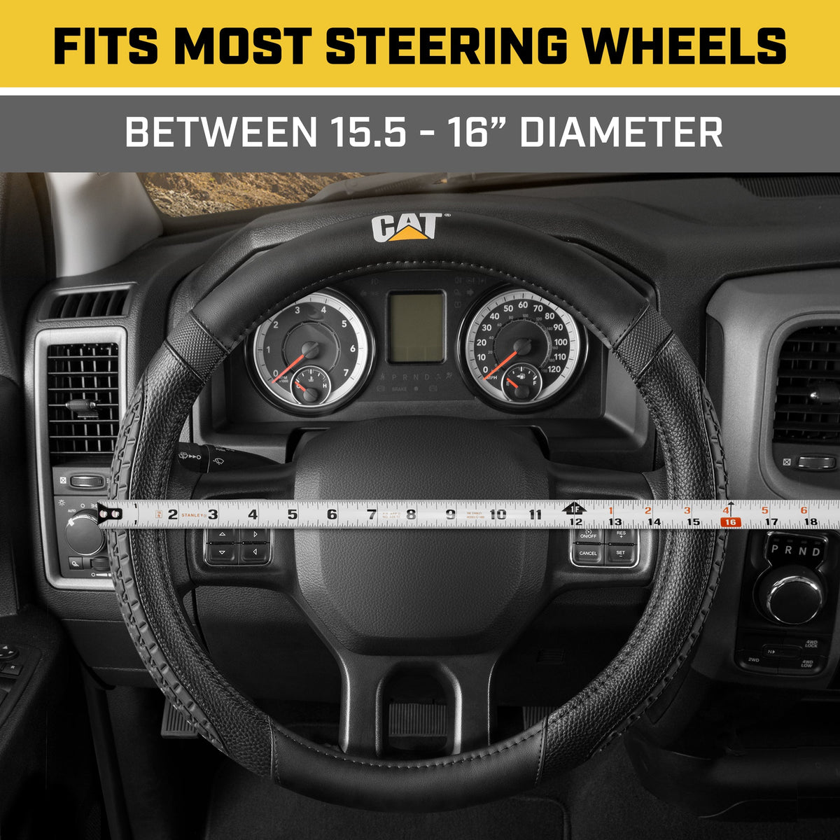 Cat® DuraGrip Car Steering Wheel Cover Tire Tread Inspired Traction Grip Design, Black Steering Wheel Cover for RV Semi Truck Big Rig Trucker