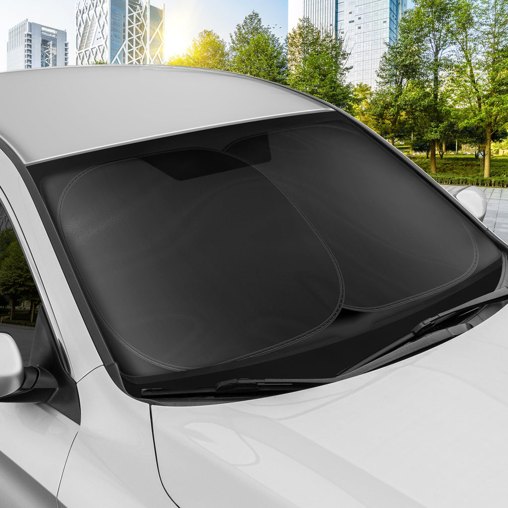Carbella 2PC Black Car Windshield Sun Shade - Car Accessories Sunshade for Windshield - Blocks UV Rays Sun Visor for Window Protector - Easy Setup Keeps Your Vehicle Cool - 31.75 x 28.77