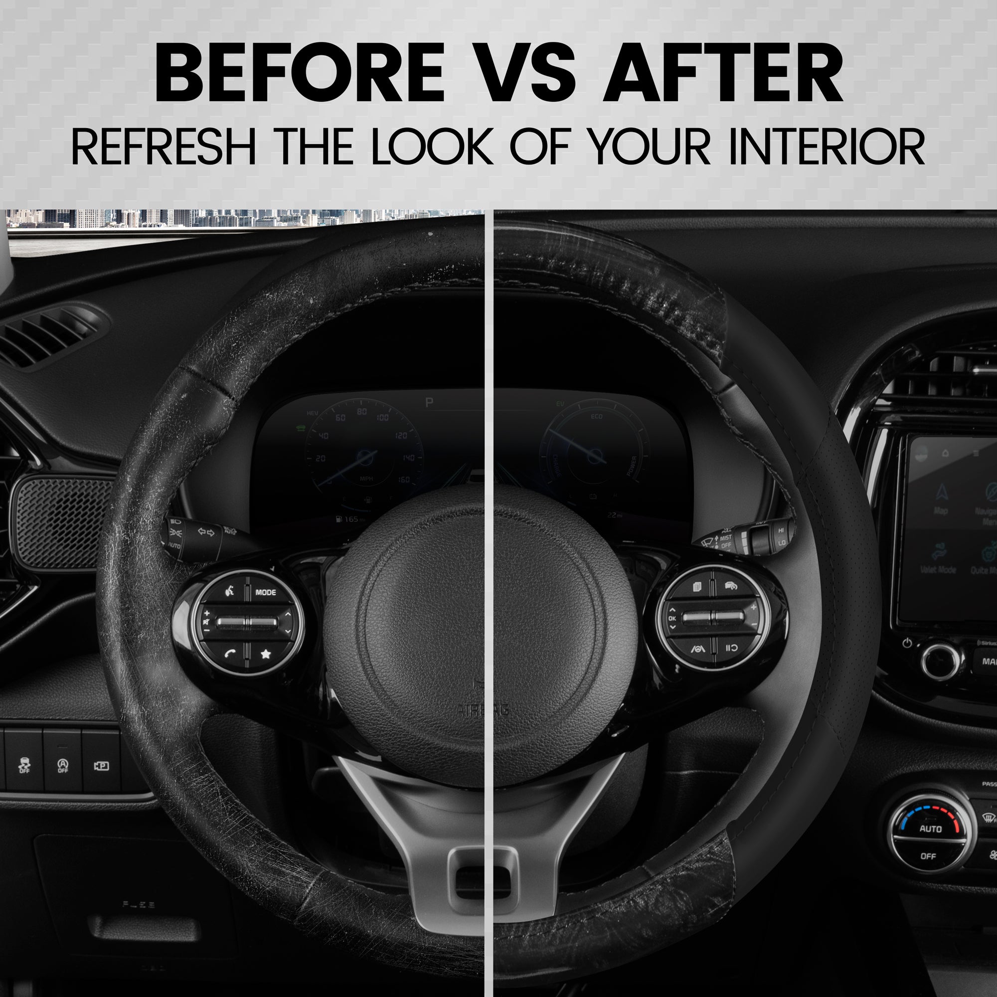 BDK Burlwood Pattern and Leatherette Sport Grip Steering Wheel Cover (Fits 14.5" - 15.5")