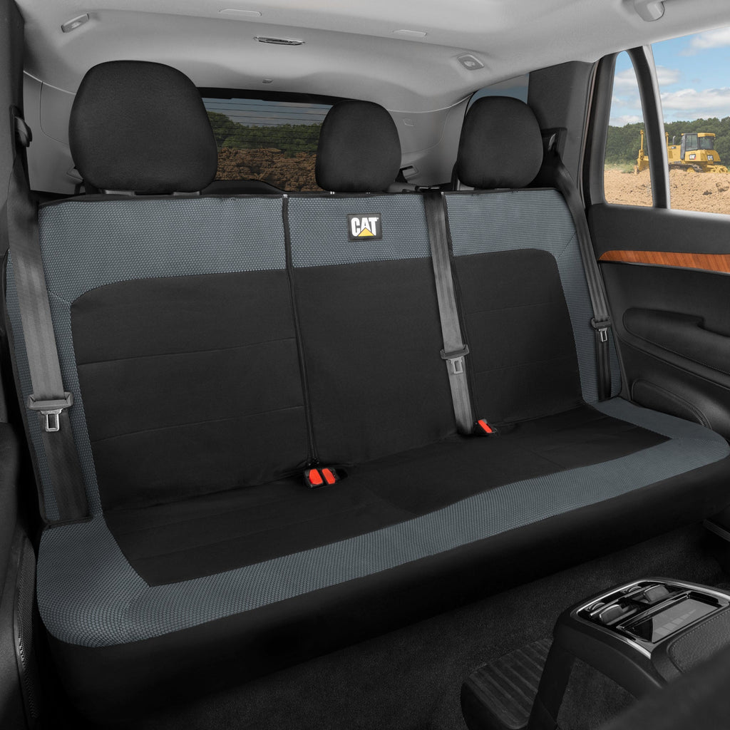 Cat Flexfit Charcoal & Black Rear Seat Cover for Car - Durable Canvas & Mesh Design 60/40 Split Bench Protector for Cars, Trucks & SUVs - Back Seat Cover for Rear Bench - Interior Car Accessory