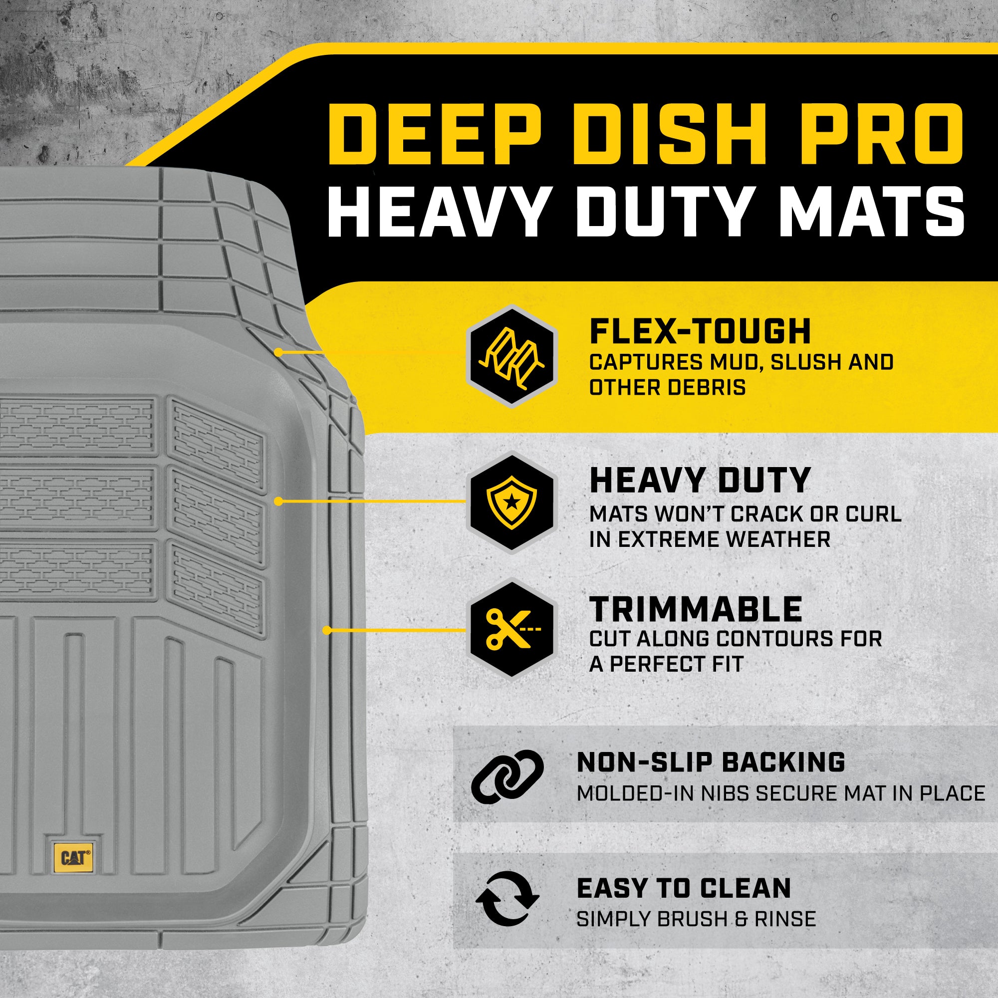 CAT 3-Piece Deep Dish Front Floor Mats and Rear Floor Mats - Heavy Duty, All Weather, Trim to Fit