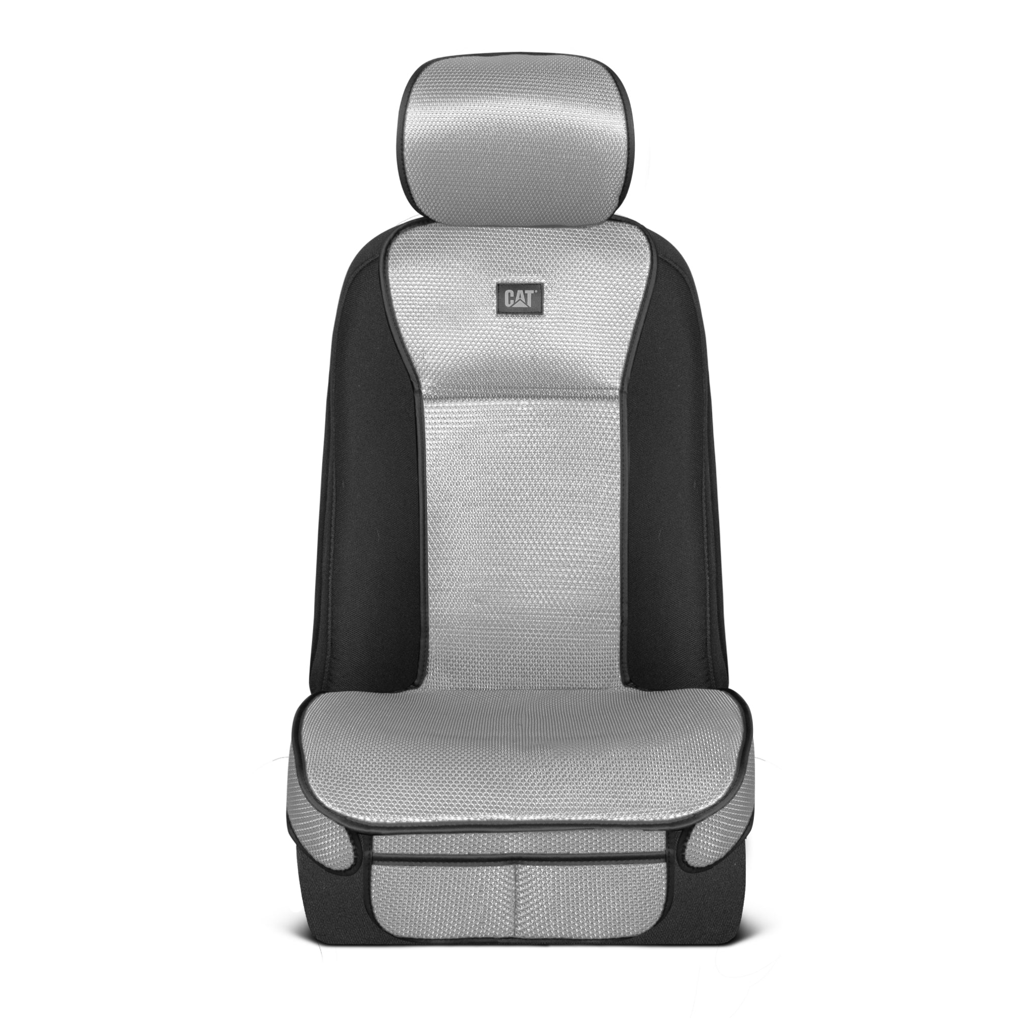 Caterpillar AeroMesh Gray Seat Covers for Trucks, Car, & SUV - (2) Front Truck Seat Cover Protector - Breathable Mesh Universal Fit Car Seat Covers - Automotive Seat Covers Top of Seat Protection