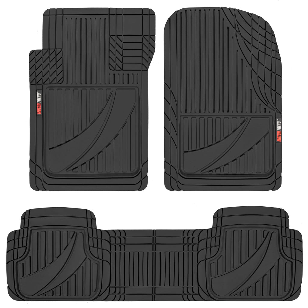 MotorTrend 3-Piece FlexTough Advanced Rubber Multi-Channel Front Floor Mats and Rear Floor Mat - Black