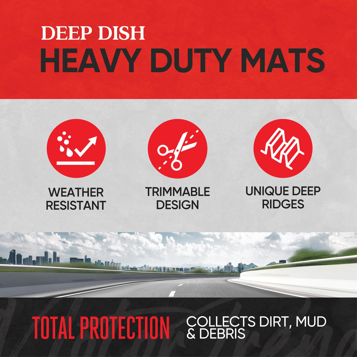 MotorTrend 3-Piece FlexTough Plus Deep Dish Line Grooves Front Floor Mats and Rear Floor Mat - Heavy Duty, All Weather, Trim to Fit