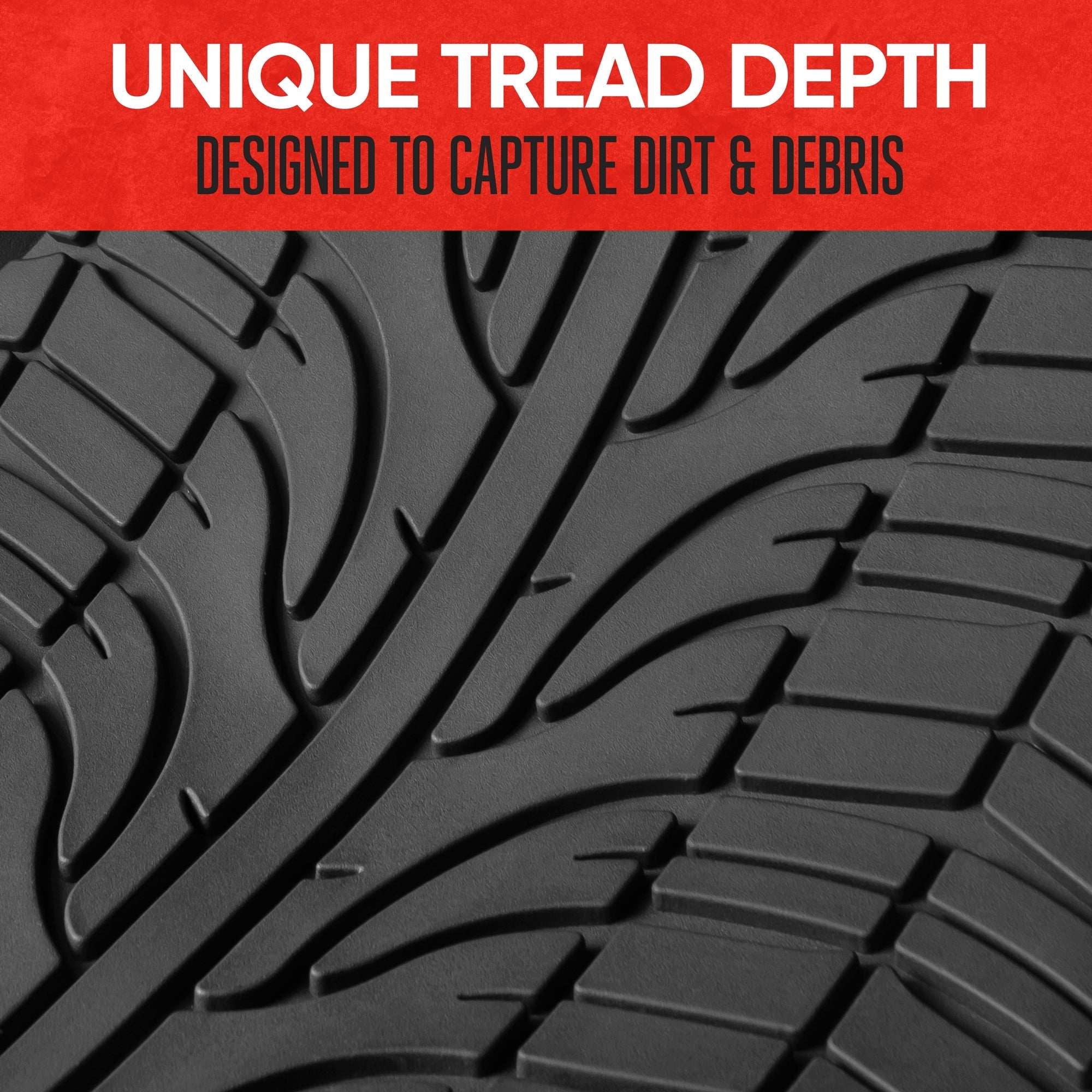 MotorTrend 4-Piece Grand Prix Tire Tread Front Floor Mats and Rear Floor Mats - Heavy Duty, All Weather, Trim to Fit