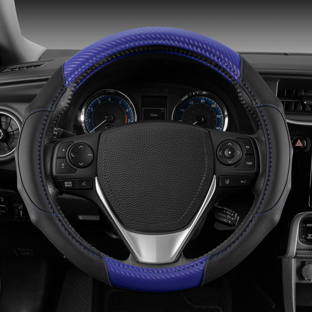 MotorTrend GripDrive Carbon Fiber Weave Ergonomic Grip Steering Wheel Cover (Fits 14.5" - 15.5")