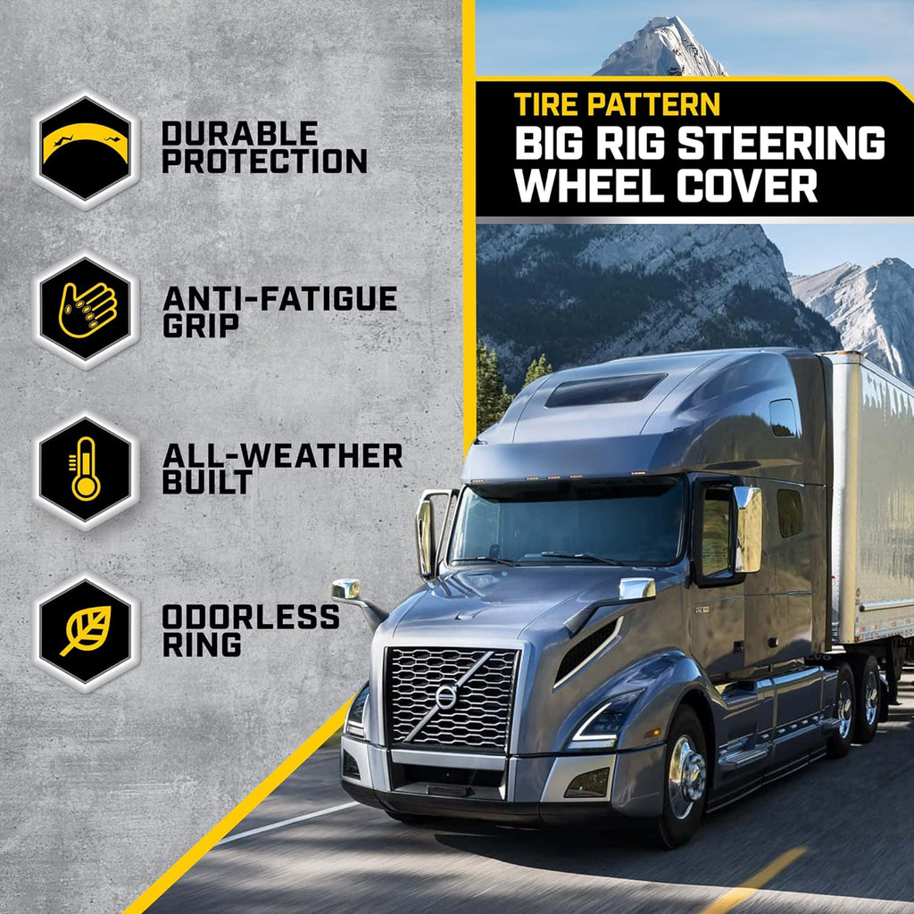 Cat® DuraGrip Car Steering Wheel Cover Tire Tread Inspired Traction Grip Design, Black Steering Wheel Cover for RV Semi Truck Big Rig Trucker