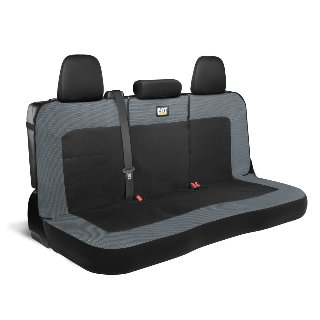 Cat Flexfit Charcoal & Black Rear Seat Cover for Car - Durable Canvas & Mesh Design 60/40 Split Bench Protector for Cars, Trucks & SUVs - Back Seat Cover for Rear Bench - Interior Car Accessory