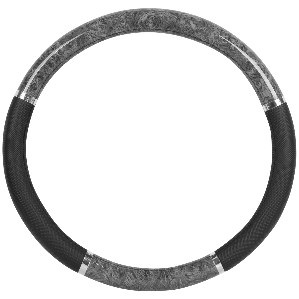 BDK Two-Tone Chrome Wood Grain Steering Wheel Cover (Fits 14.5" - 15.5")