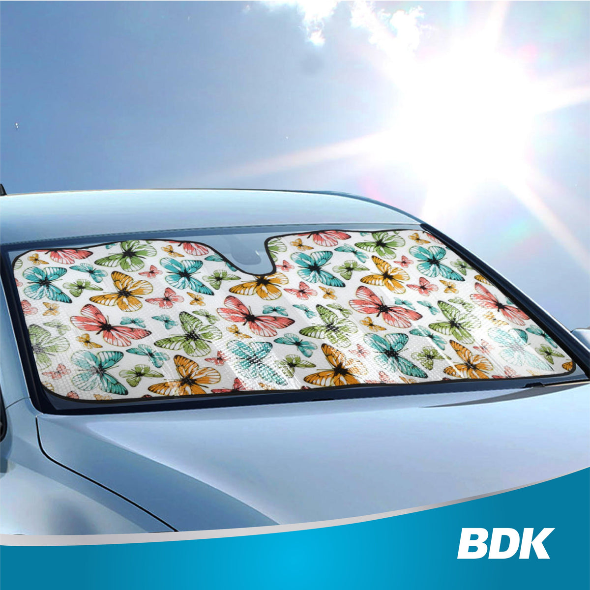 BDK Colorful Butterflies Front Windshield Sunshade (58" x 27")