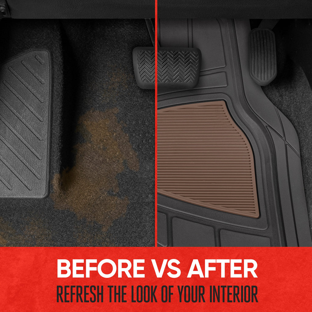 MotorTrend 4-Piece Two-Tone Non-Slip Heel Pad Front Floor Mats and Rear Floor Mats - Heavy Duty, All Weather, Trim to Fit