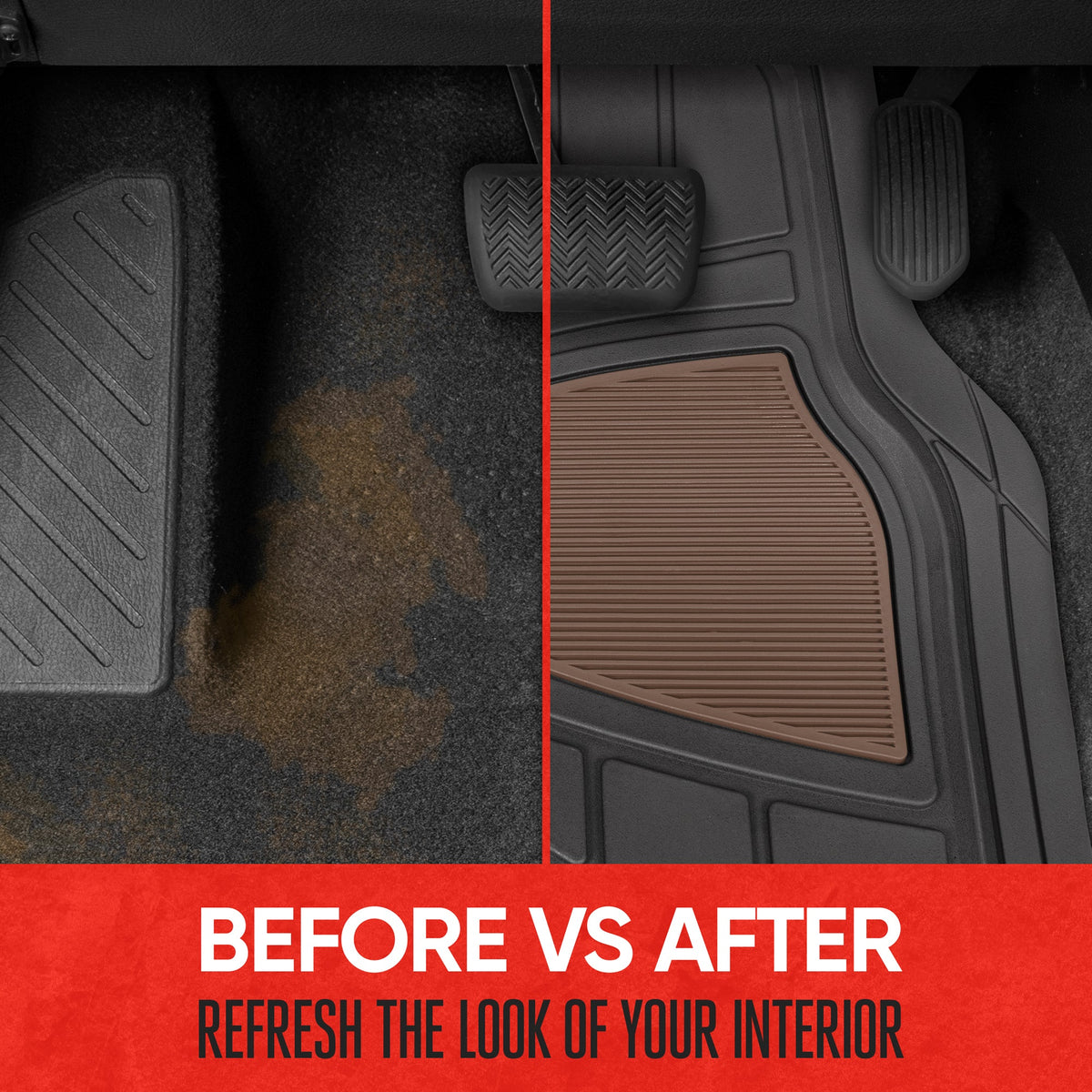 MotorTrend 4-Piece Two-Tone Non-Slip Heel Pad Front Floor Mats and Rear Floor Mats - Heavy Duty, All Weather, Trim to Fit