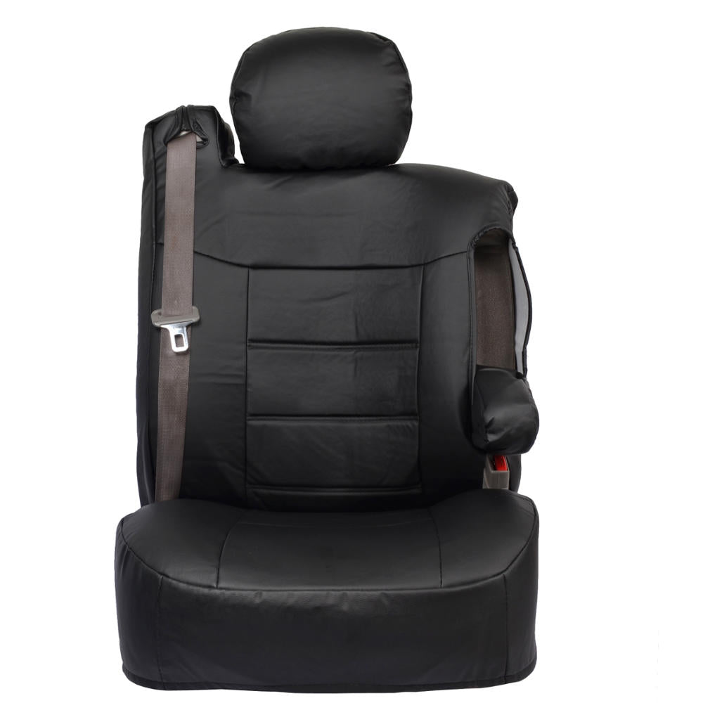 BDK 2-Pack Premium Faux Leather Front Seat Covers with Integrated Seatbelt and Armrest Covers