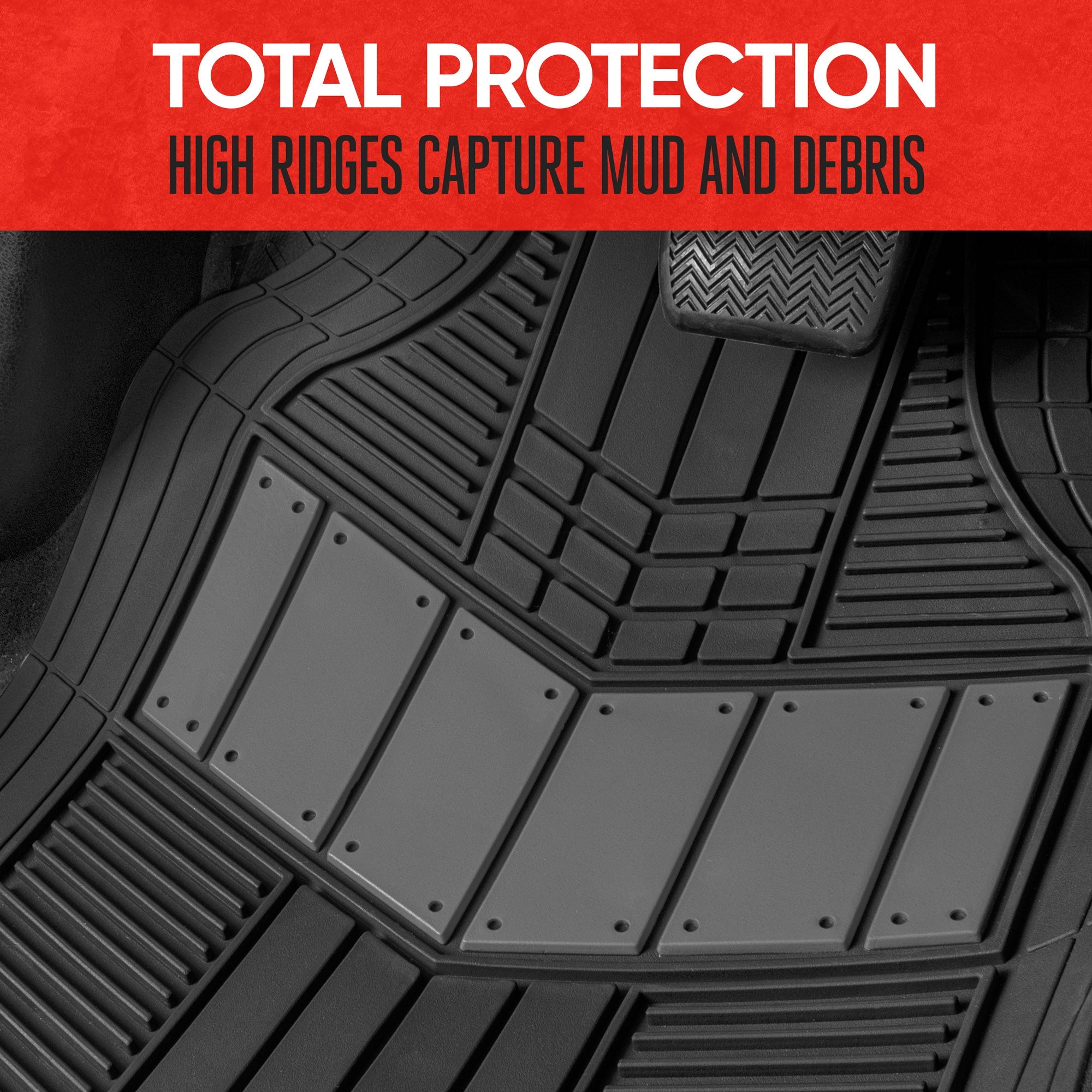 MotorTrend 4-Piece DualFlex Deep Drainage Channels Front Floor Mats and Rear Front Floor Mats - Heavy Duty, All Weather, Trim to Fit