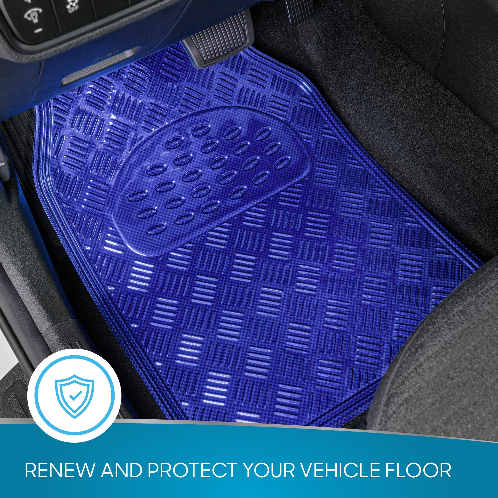 BDK 3-Piece Translucent Metallic-Look Front Floor Mat and Rear Floor Mat - Heavy Duty, All Weather