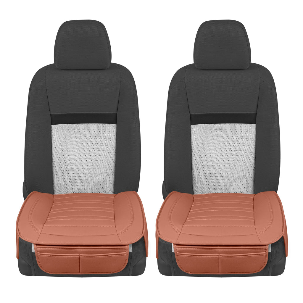 Motor Trend Faux Leather Front Seat Cover for Cars - Set of 2 Brown Front Car Seat Covers for SUV & Truck with Storage Pockets - Automotive Car Seats Cover Protector - For Bottom Cushion Coverage Only