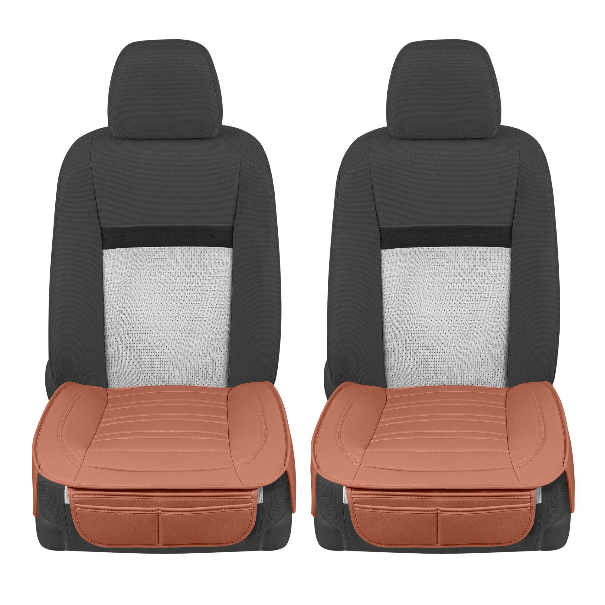 Motor Trend Faux Leather Front Seat Cover for Cars - Set of 2 Brown Front Car Seat Covers for SUV & Truck with Storage Pockets - Automotive Car Seats Cover Protector - For Bottom Cushion Coverage Only