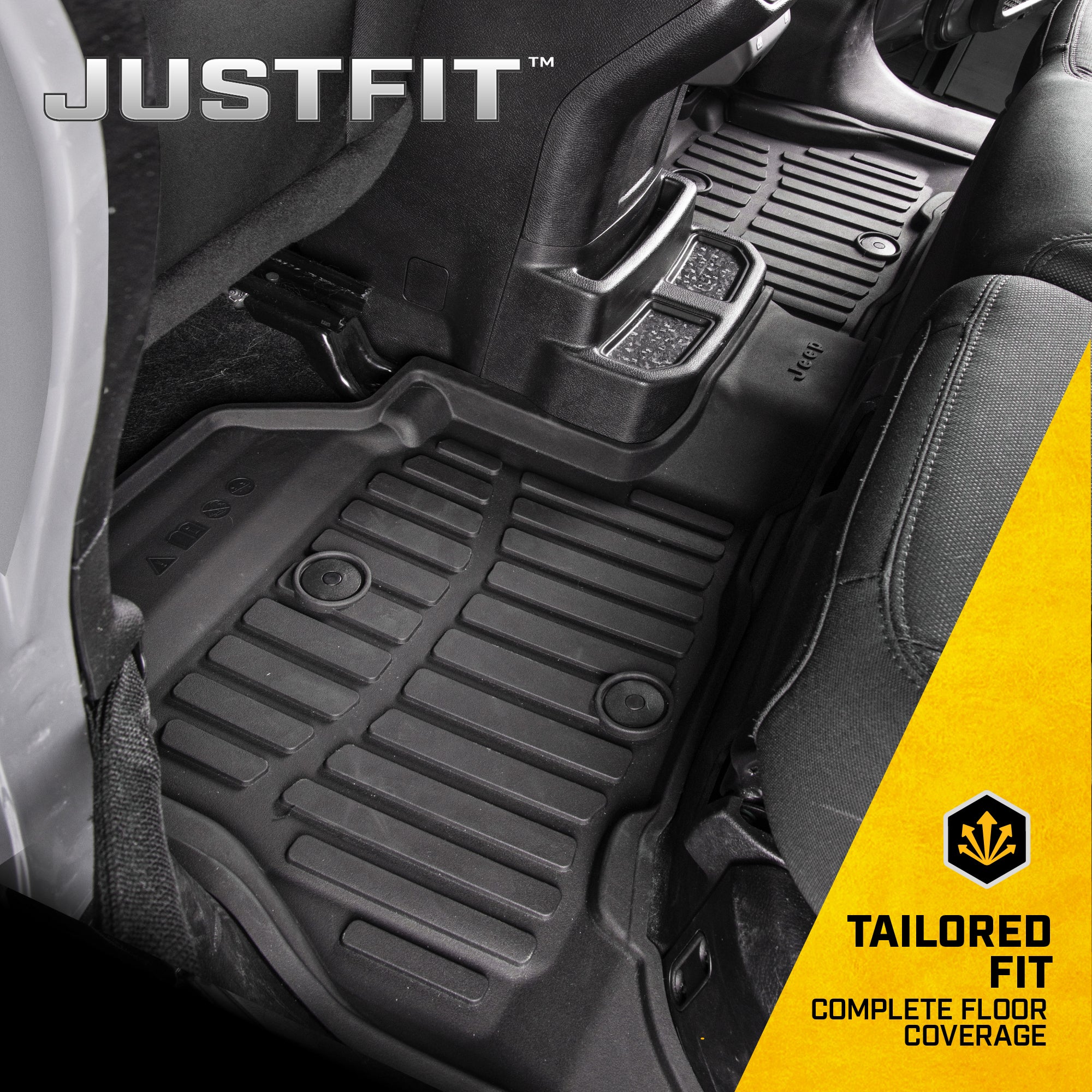 CAT 3-Piece JustFit™ 3D Front Liner Mats and Rear Liner Mats for Jeep Wrangler 4XE (2021 - 2026) - Heavy Duty, All Weather, Custom Fit