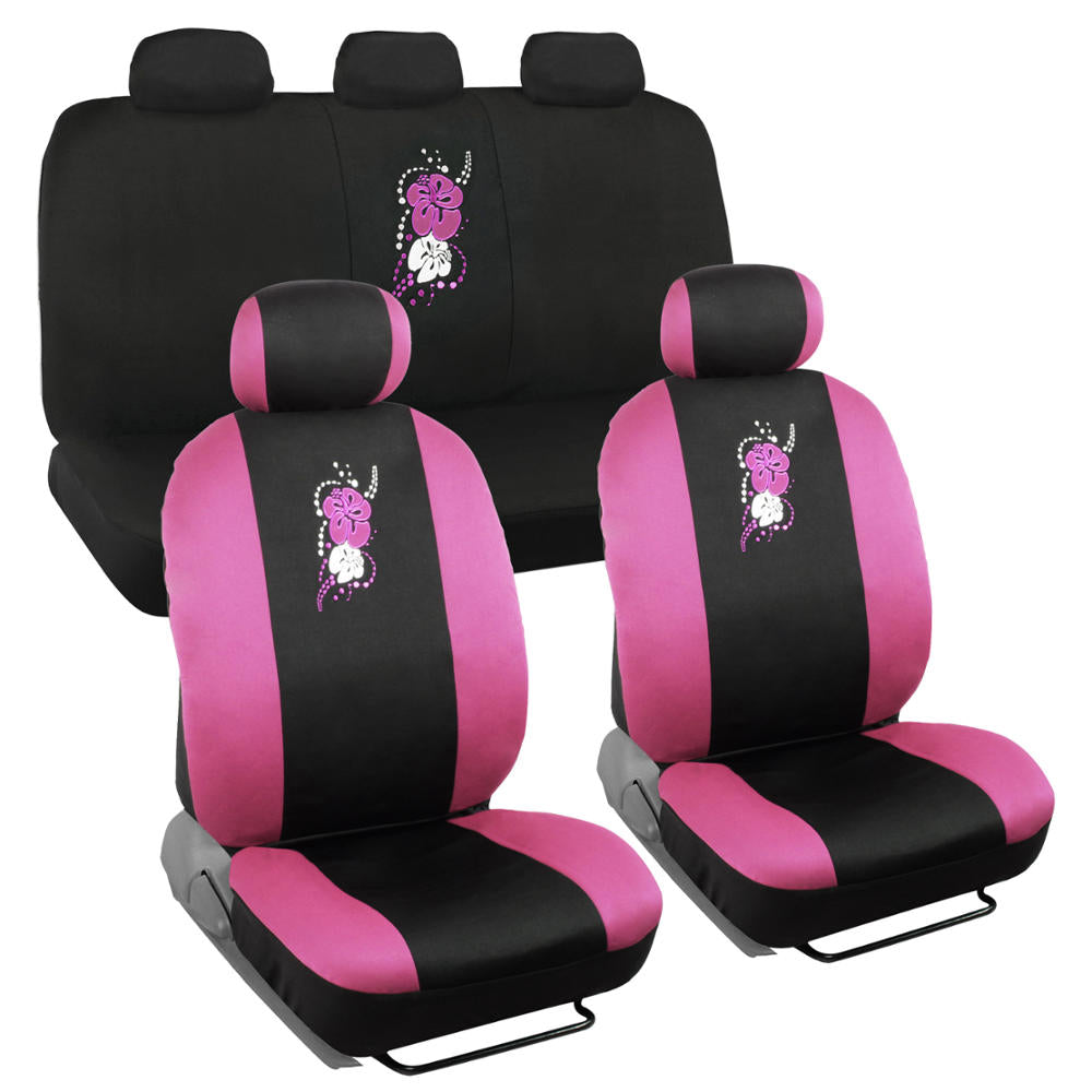 BDK 10-Piece Hawaiian Flower Front Seat Covers, Rear Seat Covers, and Seat Belt Pads