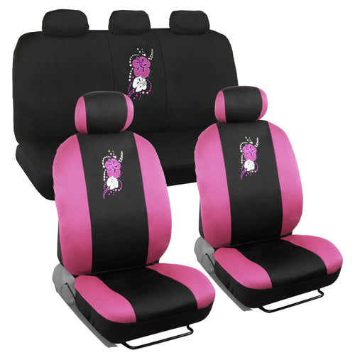 BDK 10-Piece Hawaiian Flower Front Seat Covers, Rear Seat Covers, and Seat Belt Pads