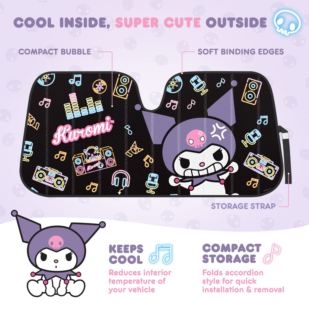 Carbella Sanrio Kuromi Neon Party Front Windshield Sunshade (58" x 28")