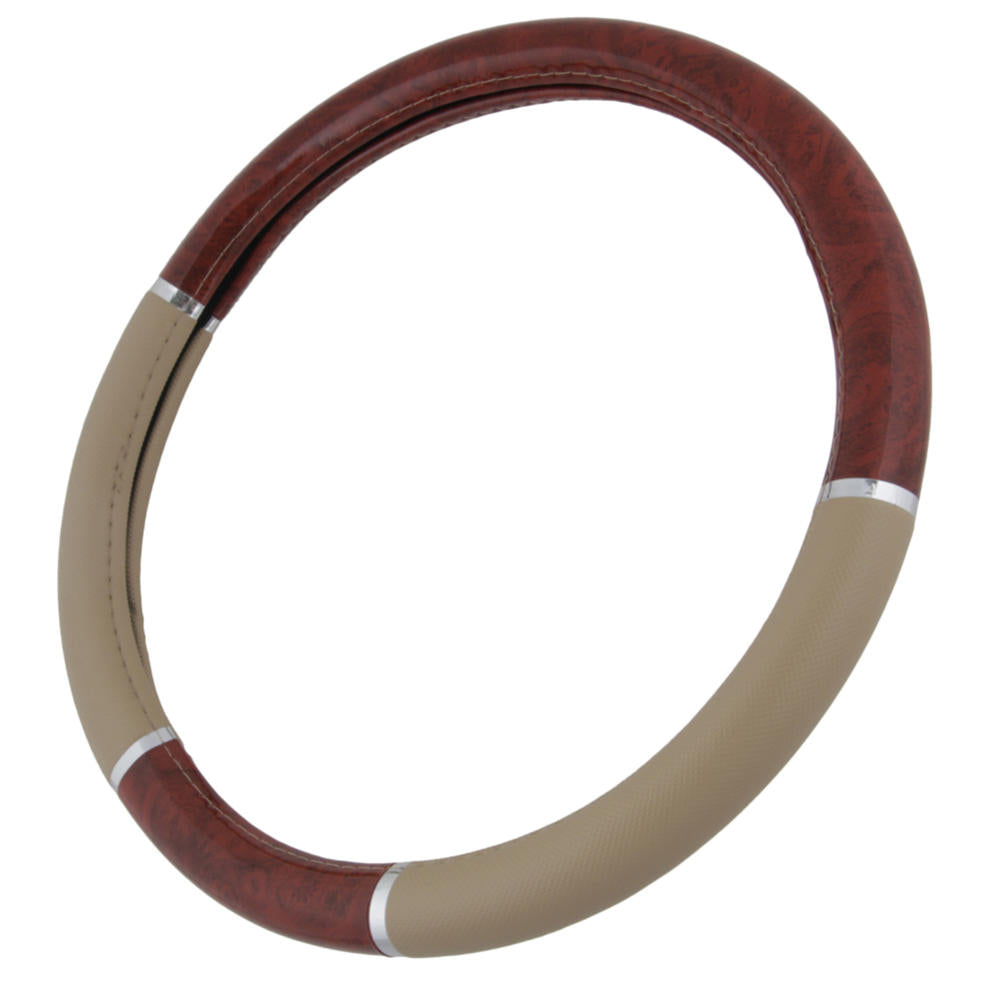 BDK Two-Tone Woodgrain Pattern Steering Wheel Cover (Fits 14.5" - 15.5")