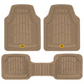 CAT 3-Piece ToughRide Rubber Front Floor Mats and Rear Floor Mats - Heavy Duty, All Weather, Trim to Fit - Beige