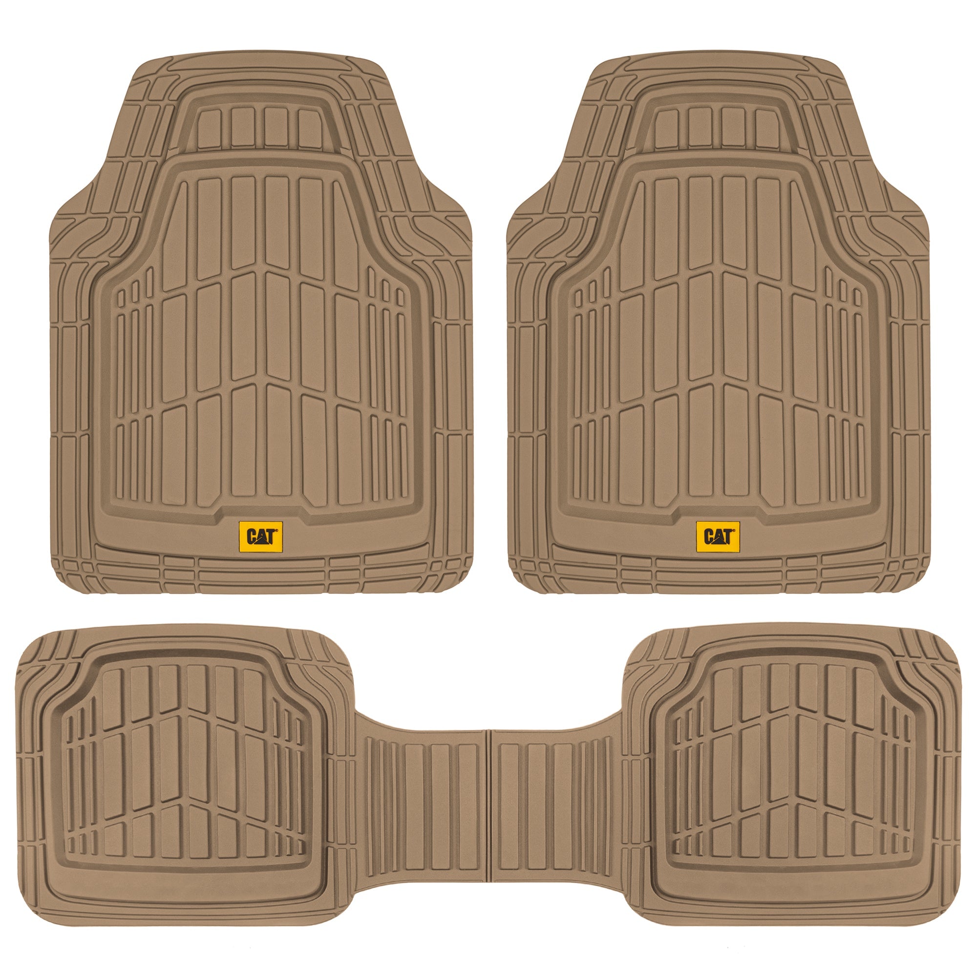 CAT 3-Piece ToughRide Rubber Front Floor Mats and Rear Floor Mats - Heavy Duty, All Weather, Trim to Fit - Beige