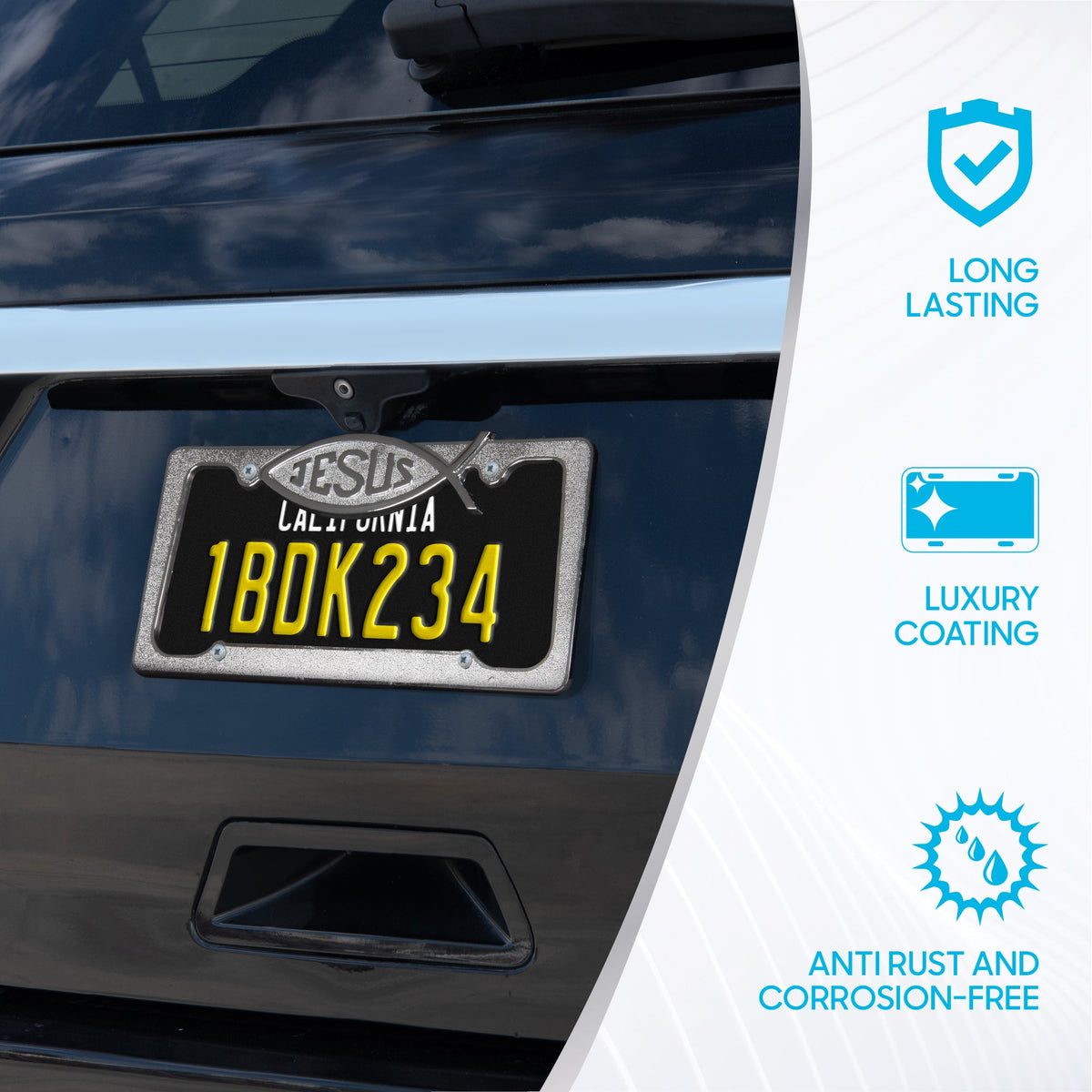 Chrome Plated Rust-Proof Die-Cast Stainless Metal License Plate Frame/Holder Universal Size - Blank Metal Design (Pack of 2)