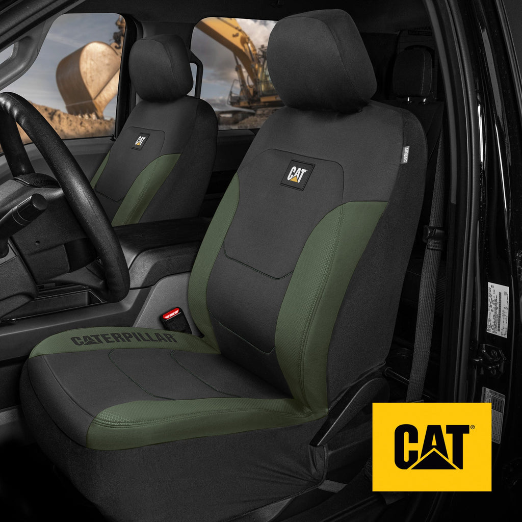 CAT Black & Green Car Seat Covers Full Set – Front Seat Covers & Rear Bench Seat Cover – Airbag Compatible, 60/40 Split Bench for Trucks, Cars & SUVs – Automotive Interior Seat Protection Accessories --Alias 639034939471570448
