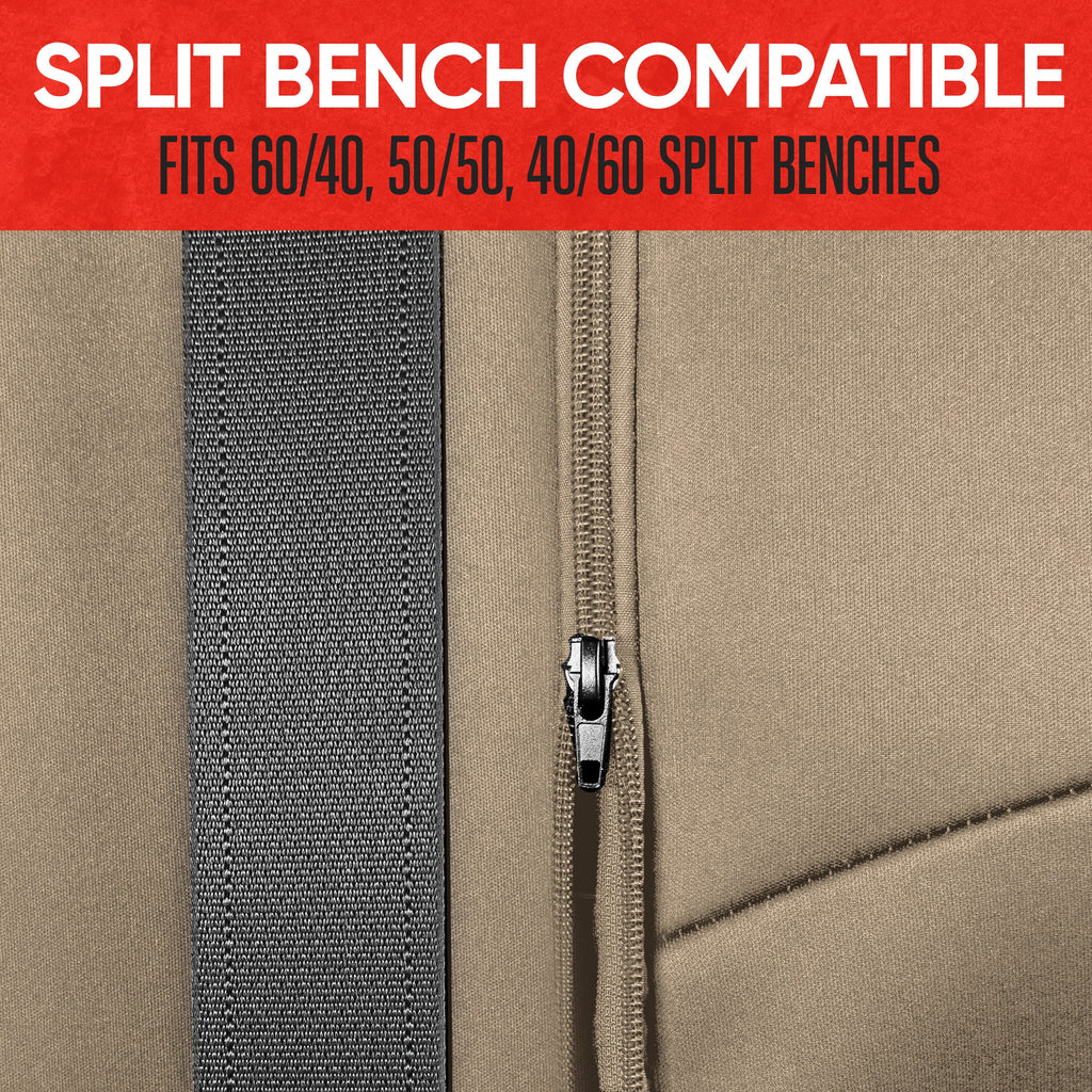 Motor Trend SpillGuard Waterproof Rear Bench Car Seat Cover, All Beige Stitching - Split Bench Rear Seat Protector with Neoprene Padding, Back Seat Cover for Kids & Dogs, Car Interior Covers