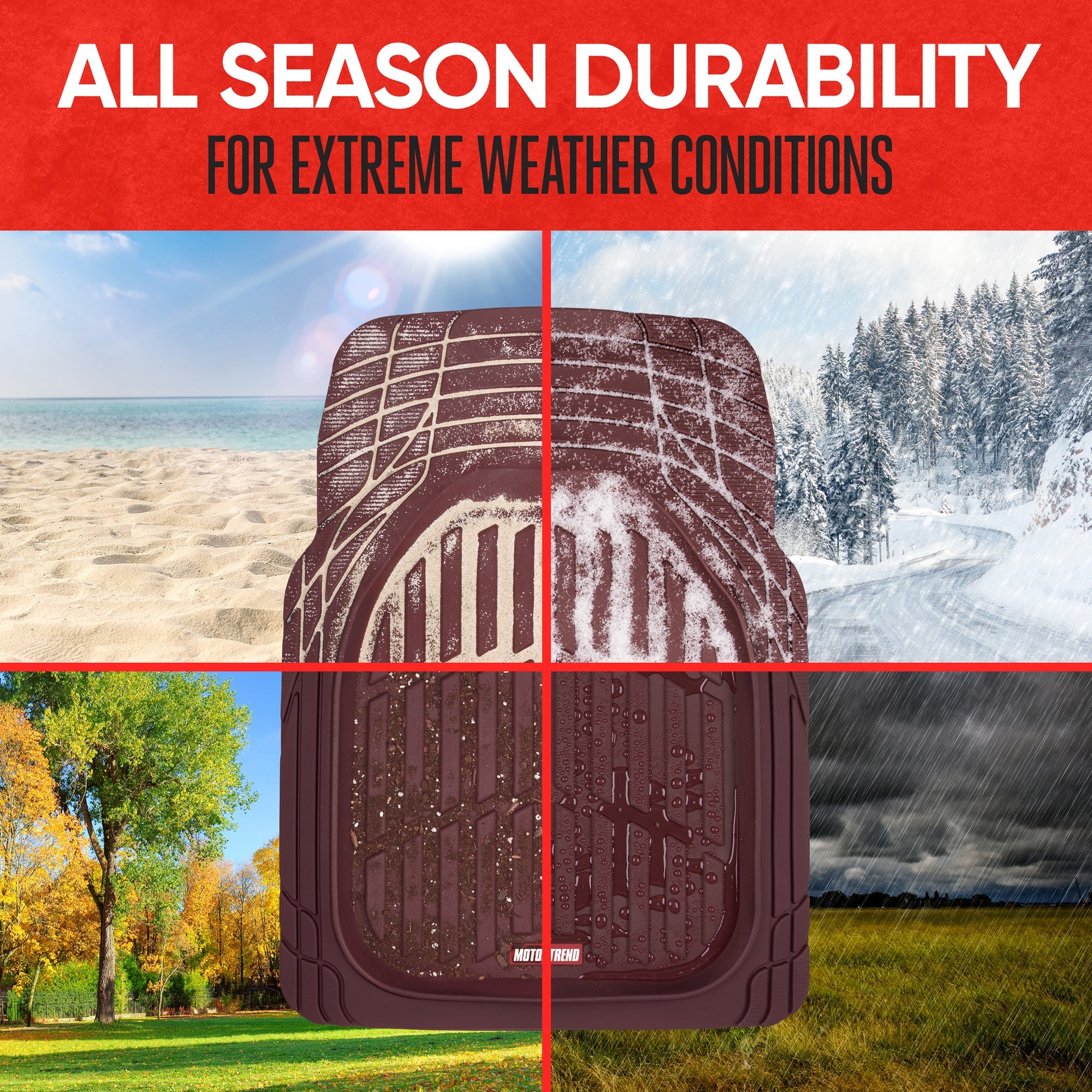 MotorTrend 3-Piece FlexTough Deep Dish Front Floor Mats and Rear Floor Mat - Heavy Duty, All Weather, Trim to Fit