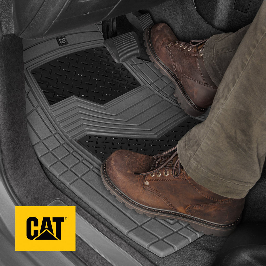 CAT 4-Piece Two-Tone Metallic-Look Front Floor Mats and Rear Floor Mats - Heavy Duty, All Weather, Trim to Fit