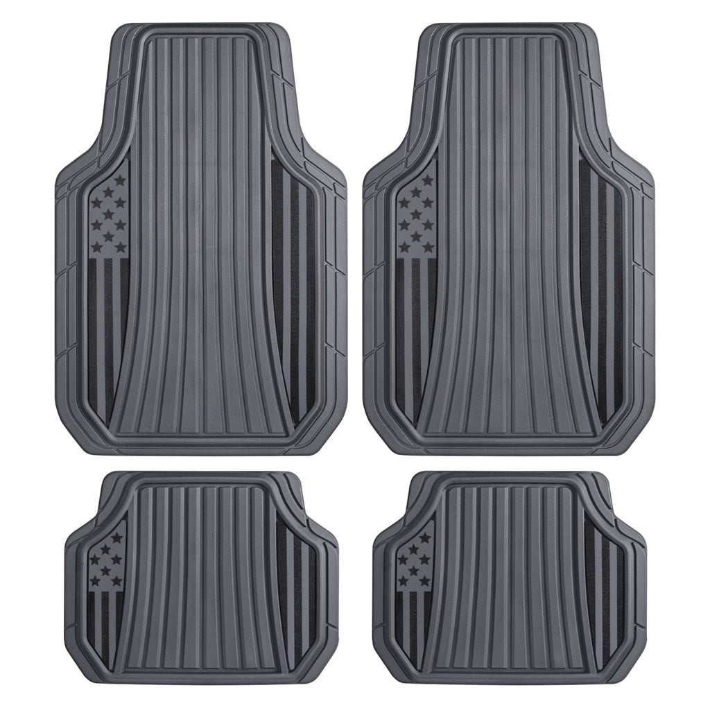 Clone from Motor Trend Flag Car Floor Mats Full Set - Durable Gray Rubber Floor Mats for Cars with Two Tone Accent, All Weather Interior Protection for Front and Rear with Non-Slip Backing, Gray - Flag Gray