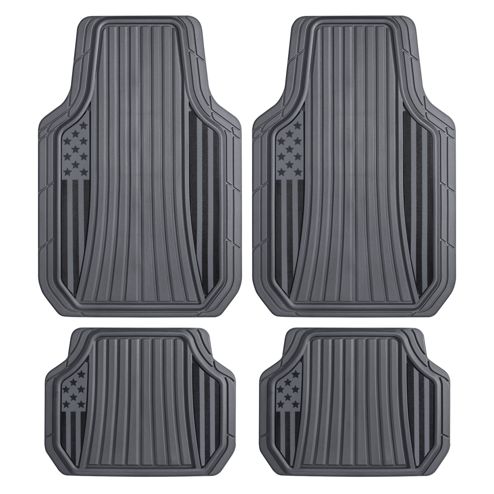 Clone from Motor Trend Flag Car Floor Mats Full Set - Durable Gray Rubber Floor Mats for Cars with Two Tone Accent, All Weather Interior Protection for Front and Rear with Non-Slip Backing, Gray - Flag Gray