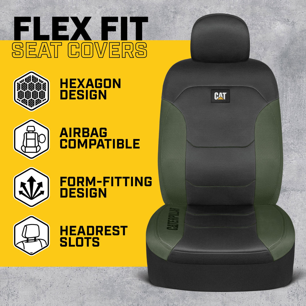 CAT Black & Green Car Seat Covers Full Set – Front Seat Covers & Rear Bench Seat Cover – Airbag Compatible, 60/40 Split Bench for Trucks, Cars & SUVs – Automotive Interior Seat Protection Accessories --Alias 639034939471570448