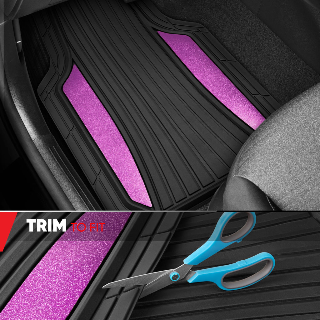 Motor Trend ChromeTech Car Floor Mats Full Set - Durable Rubber Floor Mats for Cars with Two Tone Accent, All Weather Interior Protection for Front and Rear with Non-Slip Backing, Black & Pink