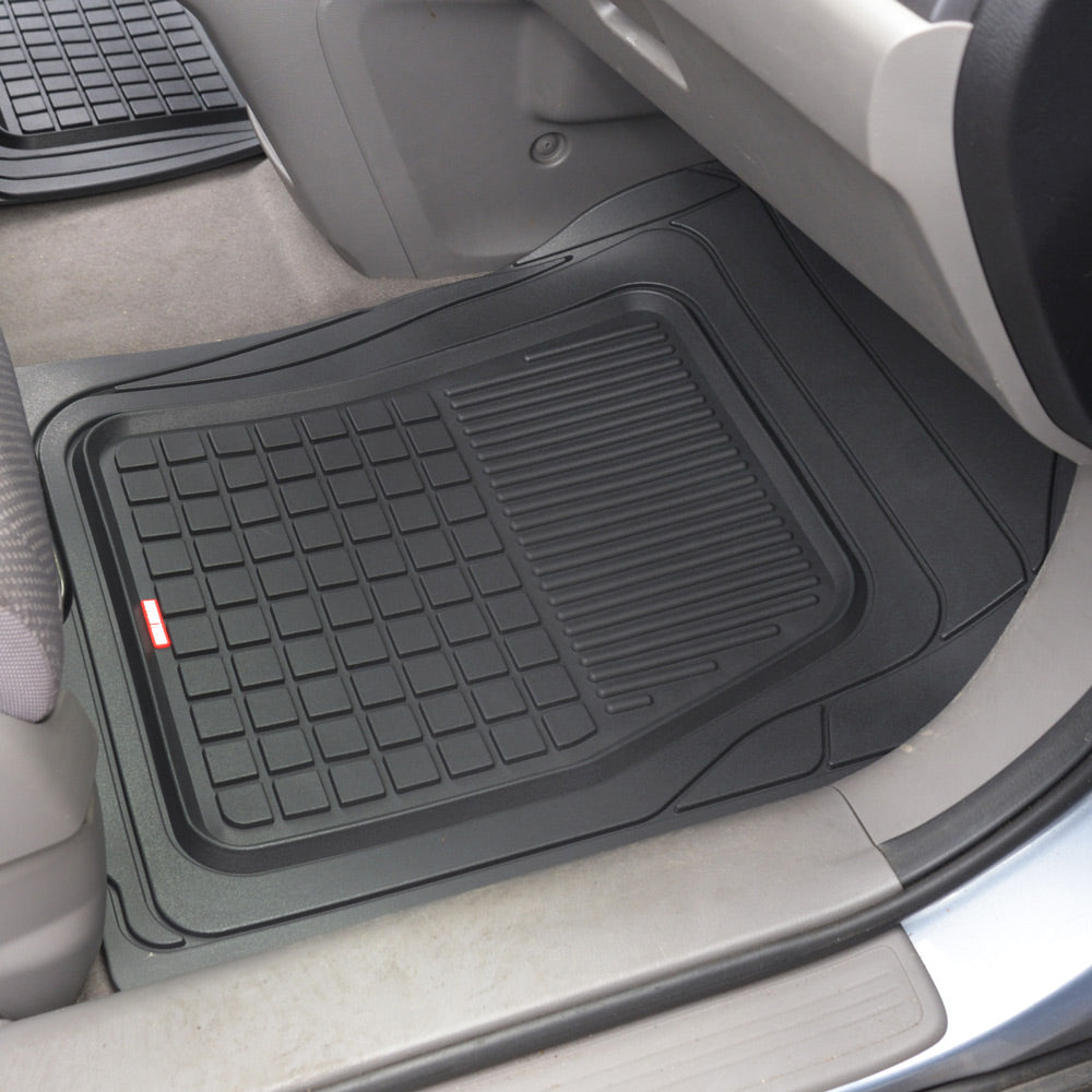 MotorTrend 4-Piece FlexTough Performance Plus Deep Dish Square Grooves Front Floor Mats and Rear Floor Mats - Heavy Duty, All Weather, Trim to Fit