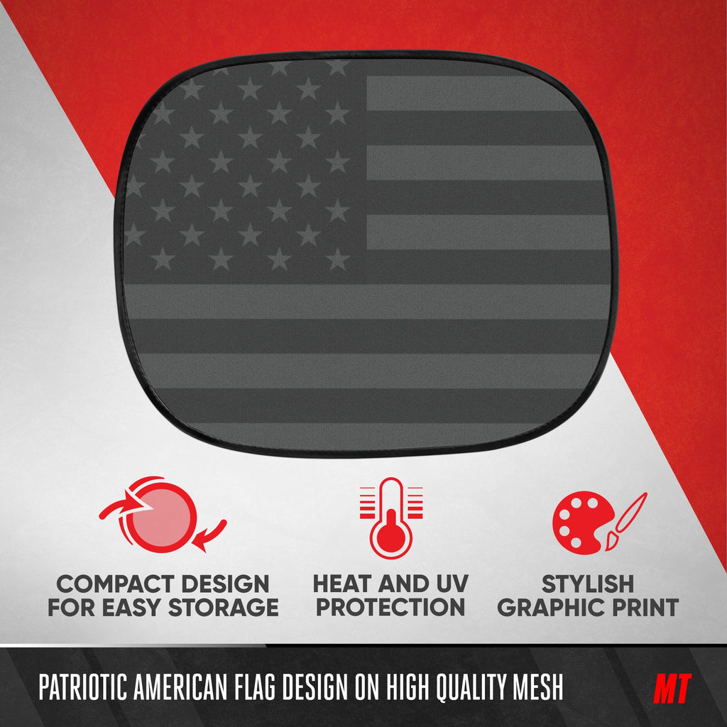 MotorTrend 2-Pack EasyCling American Black US Flag Window Sunshades (18" x 14")